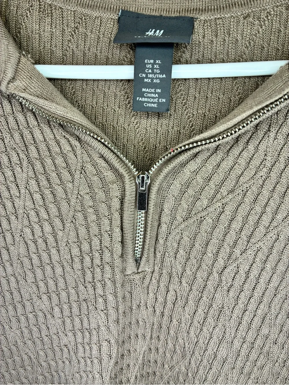 H&M Men's Taupe Short-Sleeve Zip Polo Sweater